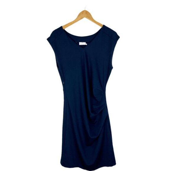 Kaffe women's Navy Blue India V Neck Sleeveless Ruched Lined Cocktail Dress US L - Picture 4 of 15